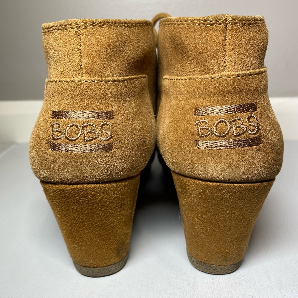 BOBS by Skechers Memory Foam Ankle Boots Women’s 7 Tan Lace Up Wedge Heel Bootie - Picture 10 of 15
